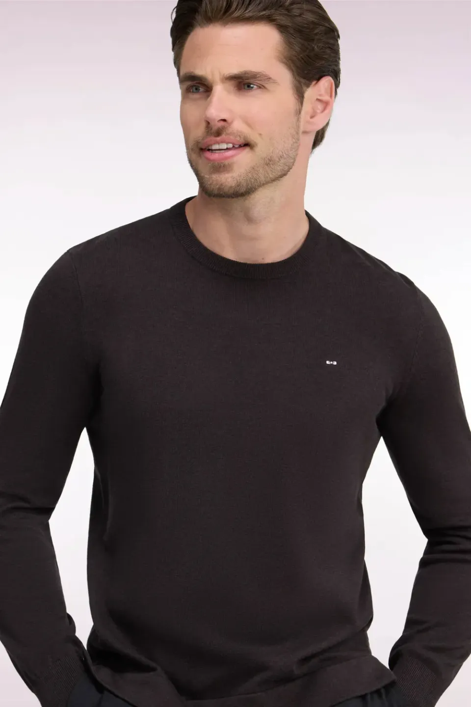 Eden Park pull col rond marron coton viscose homme