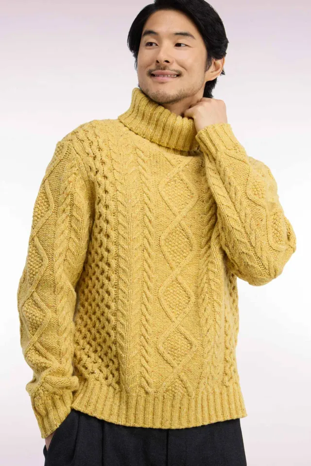 Eden Park pull col roulé jaune torsadé laine homme