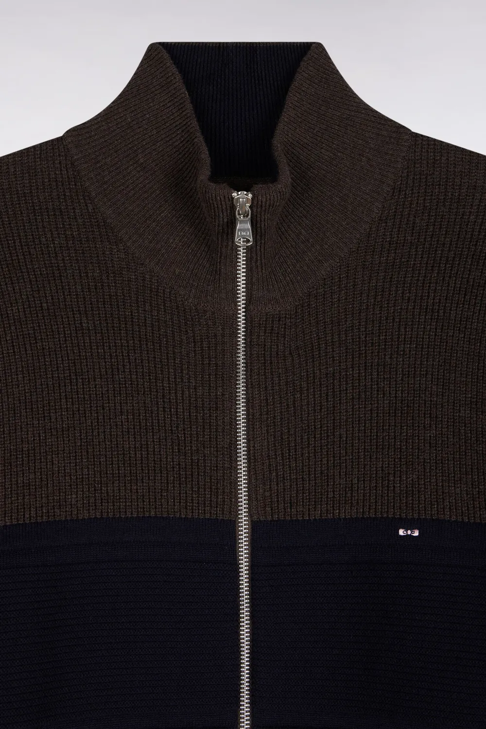 Eden Park cardigan zippé laine mérinos marine marron