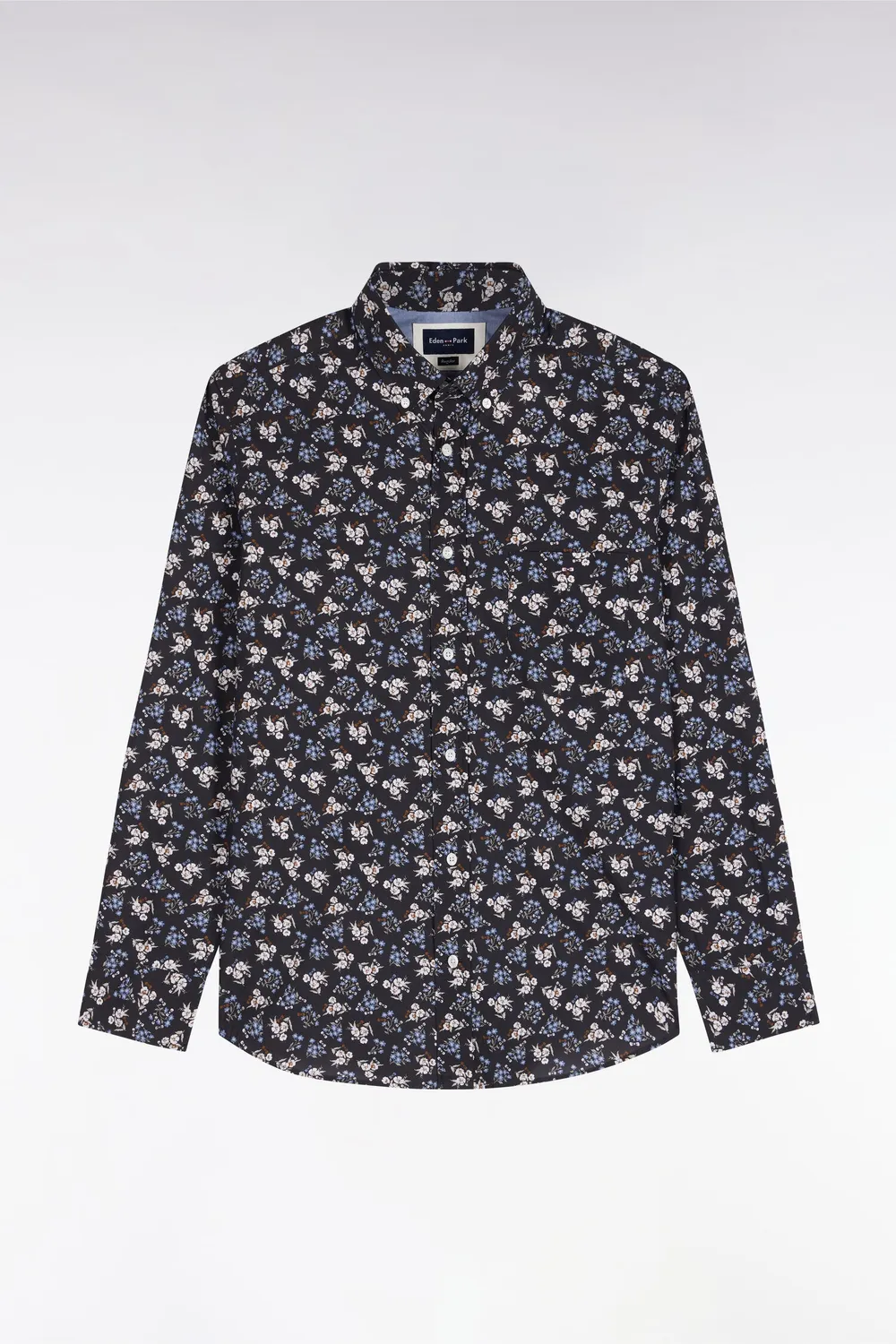 Eden Park chemise marron homme coton micromotifs droite