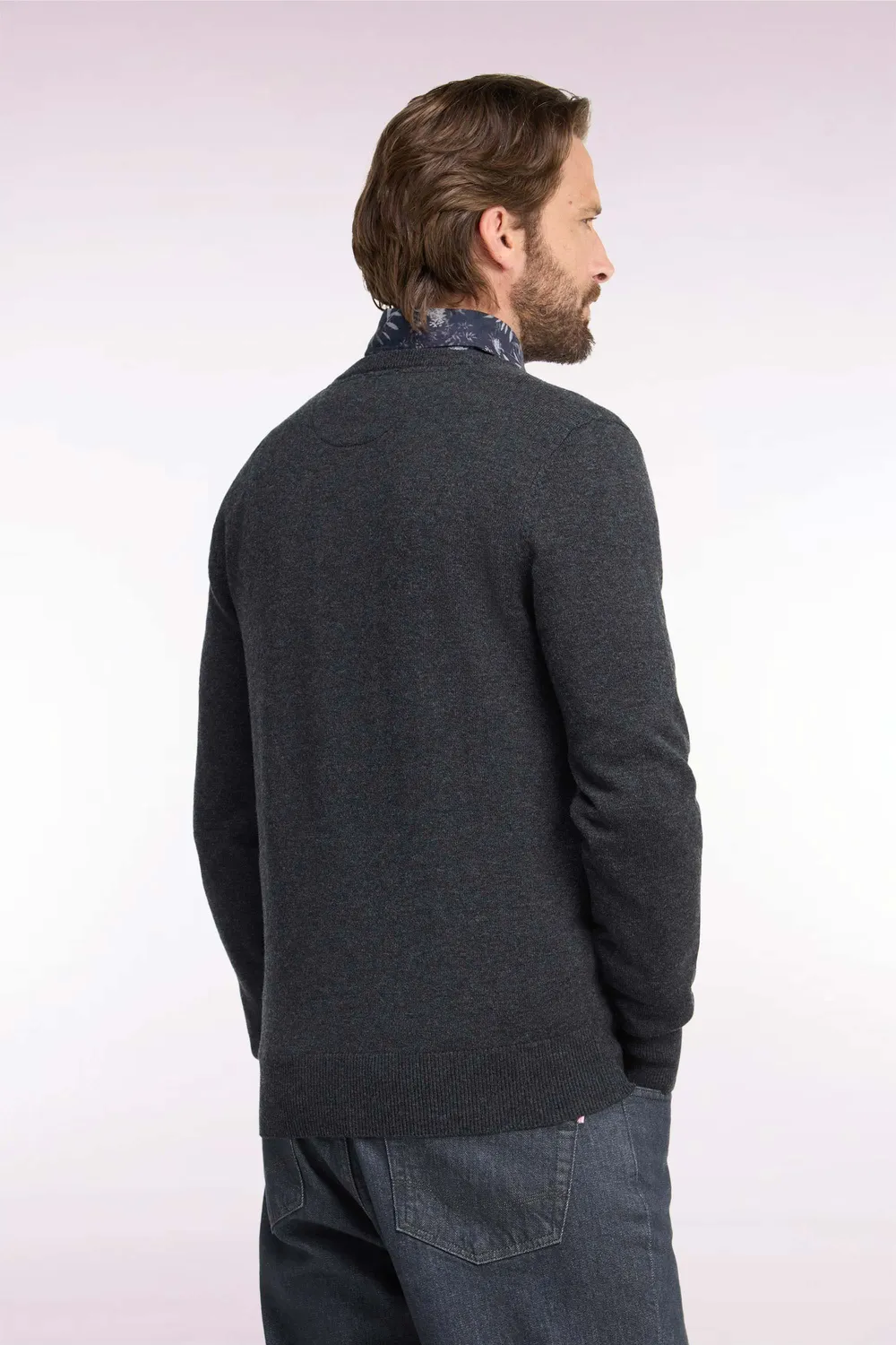 Eden Park pull col V laine coton gris foncé