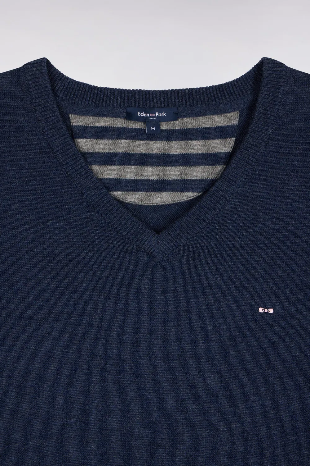 Eden Park pull col V laine et coton bleu coupe droite