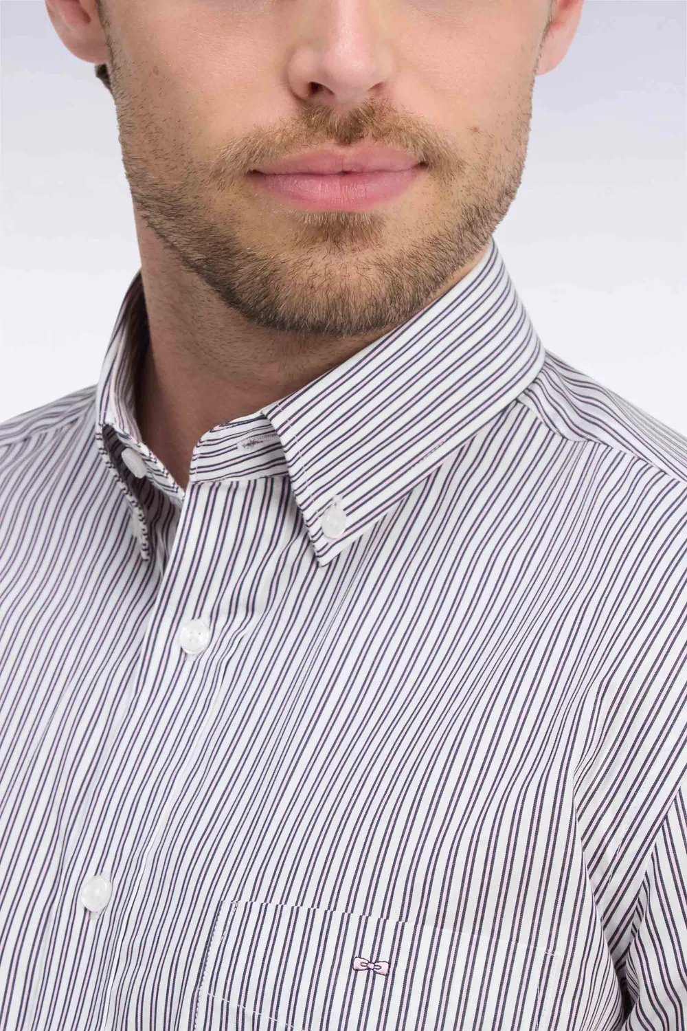 Eden Park chemise rayures marine rose coton homme