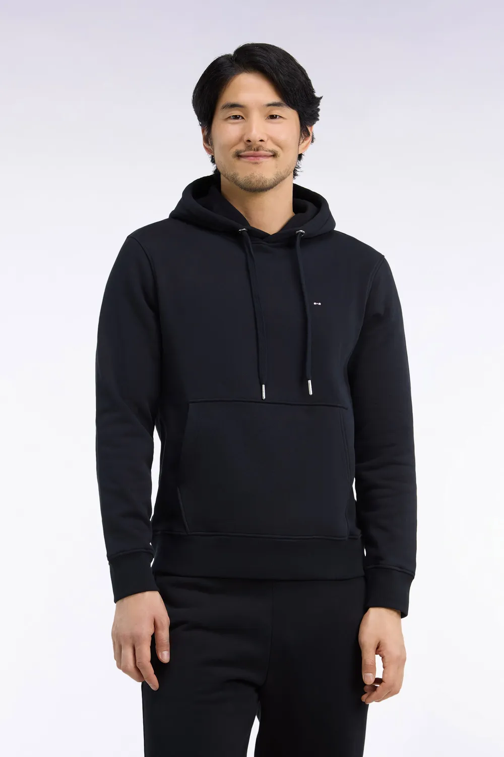 Eden Park sweatshirt capuche noir molleton coton coupe droite