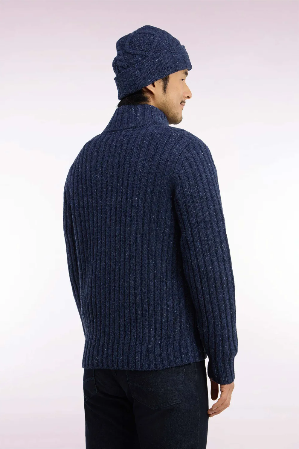 Eden Park pull col montant bleu chiné maille épaisse homme