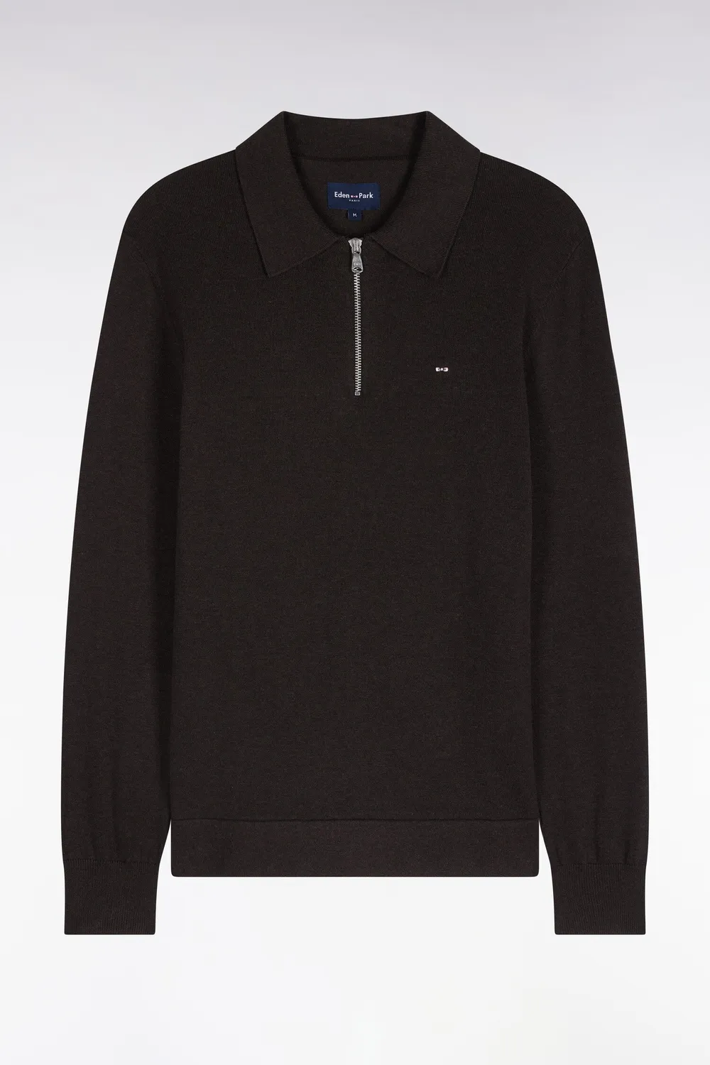Eden Park Après Match pull col polo zippé marron coupe droite
