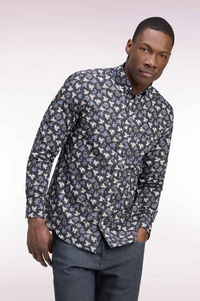 Eden Park chemise marron homme coton micromotifs droite