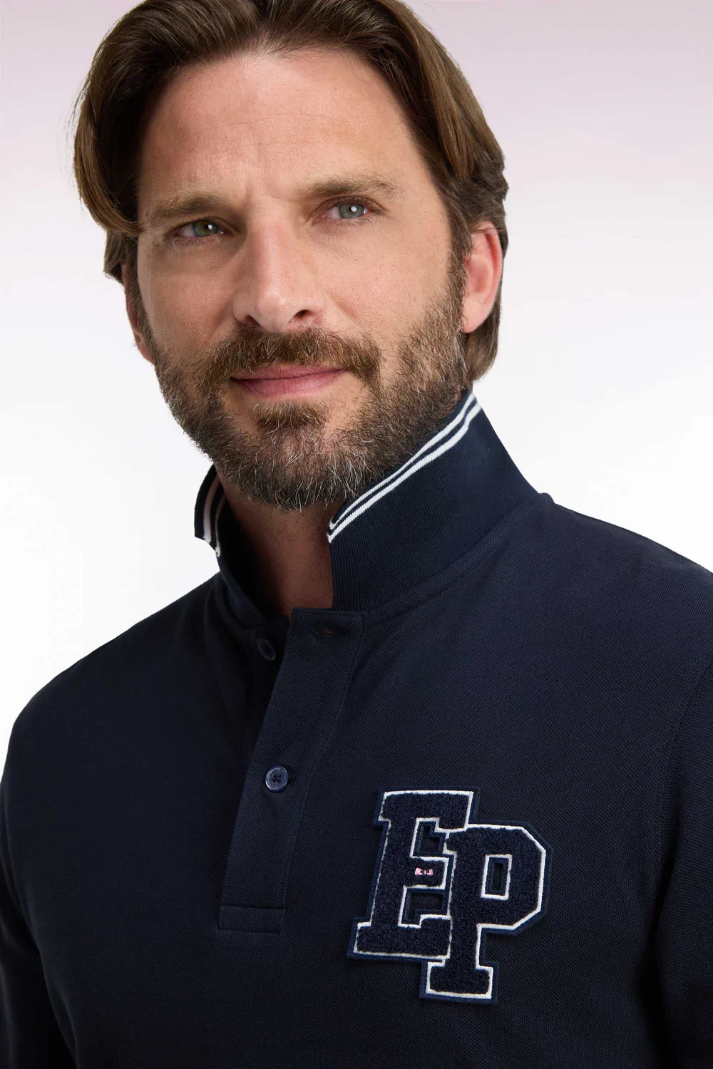 Eden Park College polo homme marine manches longues coton