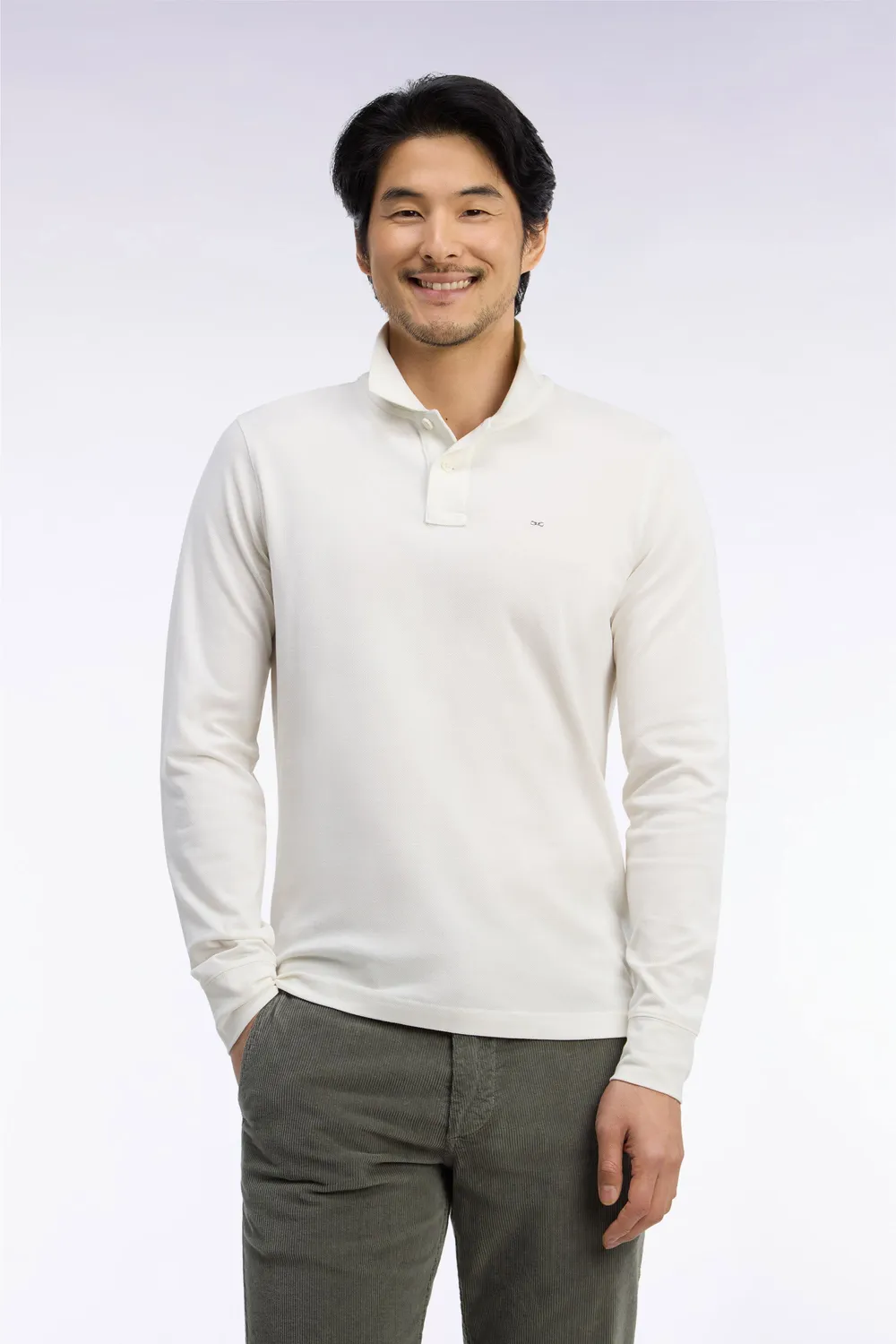 Eden Park polo manches longues coton Pima écru coupe droite