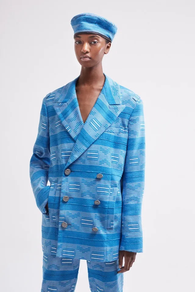 French Deal Amiral manteau pagne baoulé bleu soie