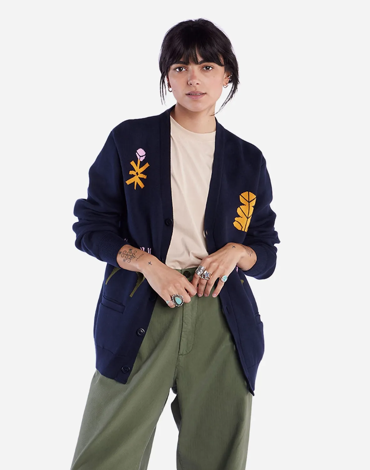 Olow Hadiqa Cardigan marine à motifs coton