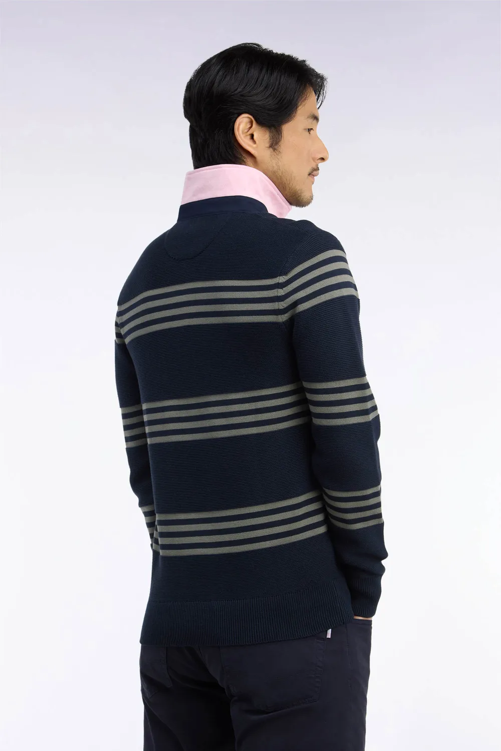 Eden Park pull col maillot vert olive marine coton