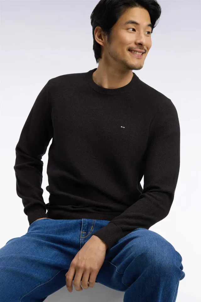 Eden Park pull col rond coton marron droit nid d'abeille