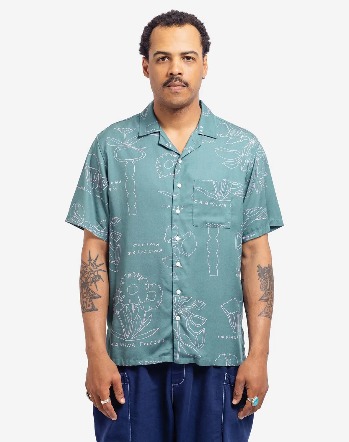 OLOW Aloha Florem chemisette bleu gris Tencel fluide