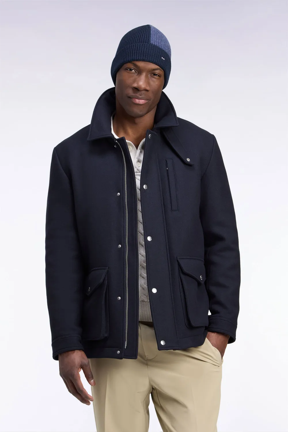 Eden Park parka courte flanelle marine coupe droite