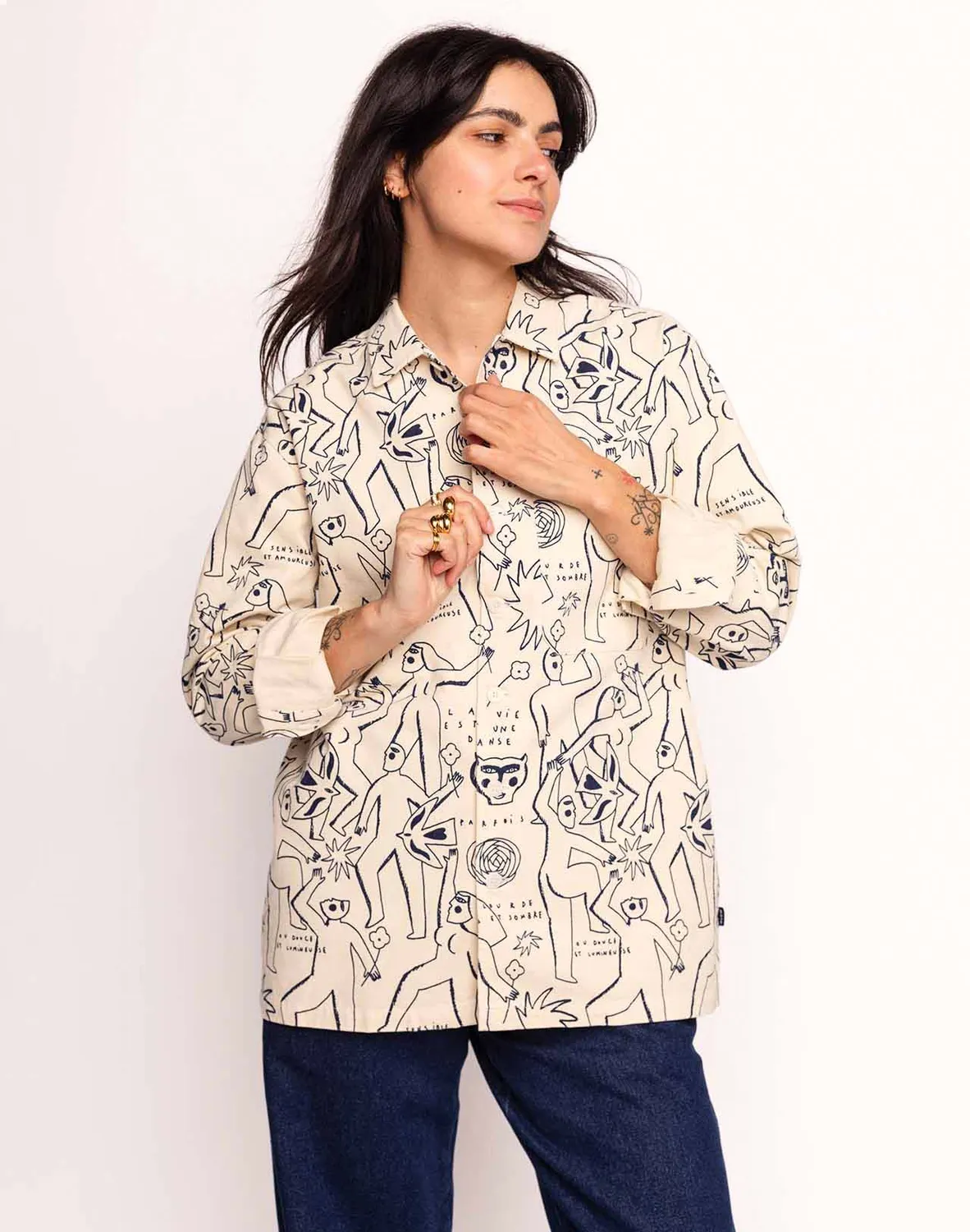 OLOW Decré Life Dance chemise homme beige et bleu coton