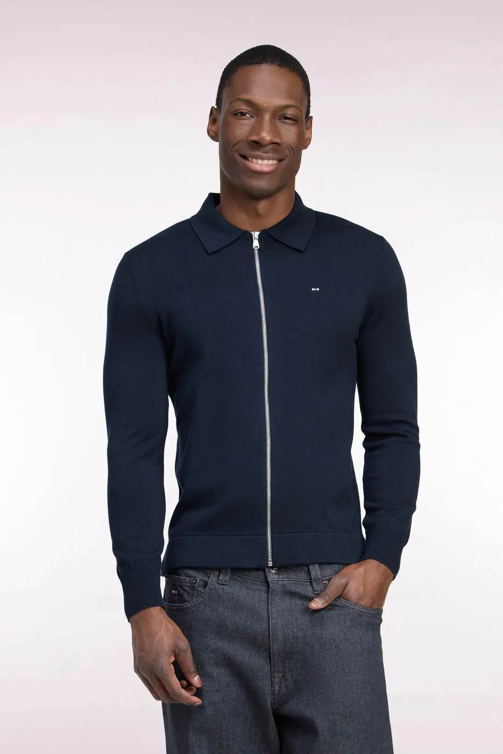 Eden Park Après-Match cardigan zippé marine coton viscose