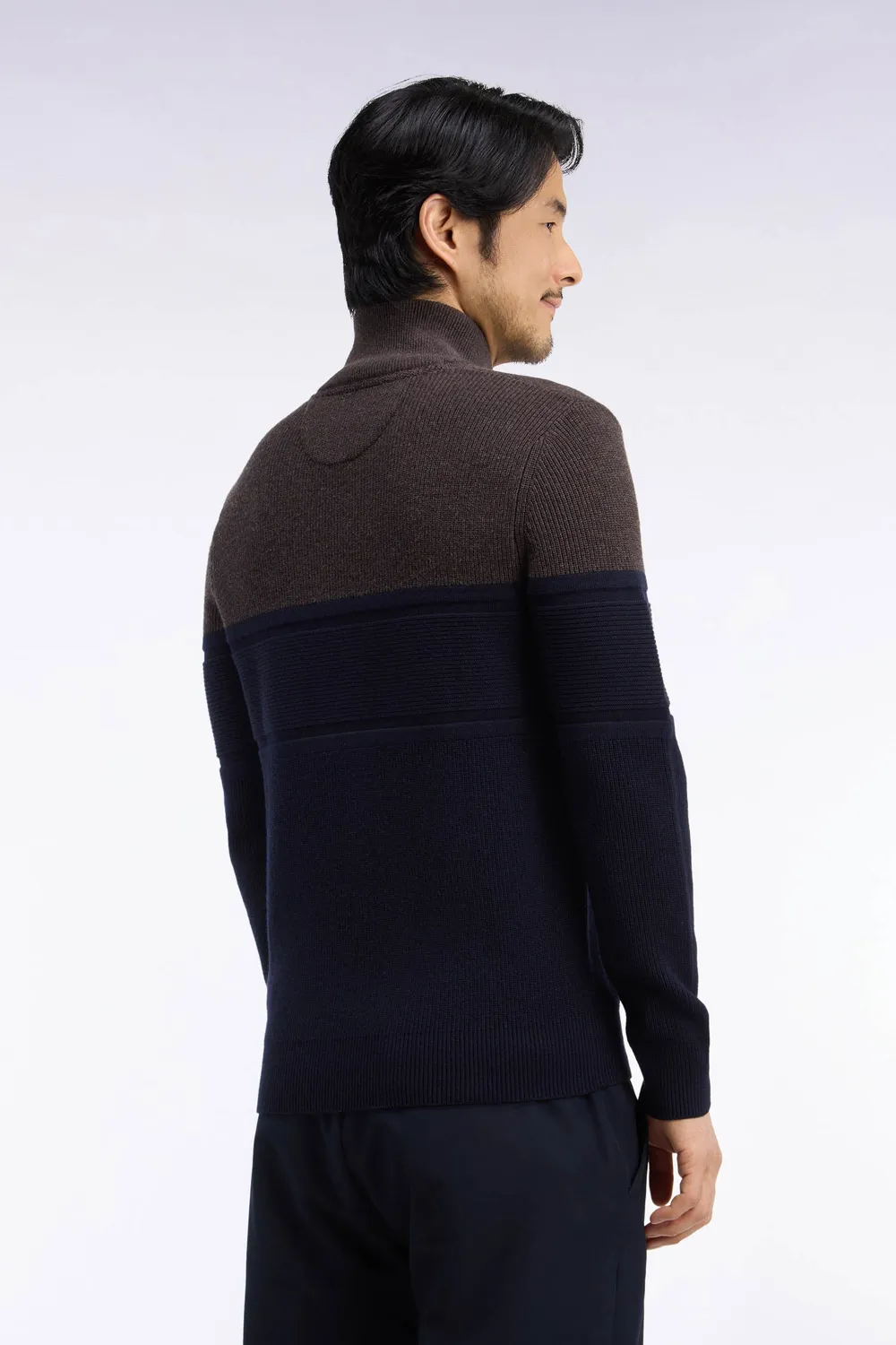 Eden Park cardigan zippé laine mérinos marine marron