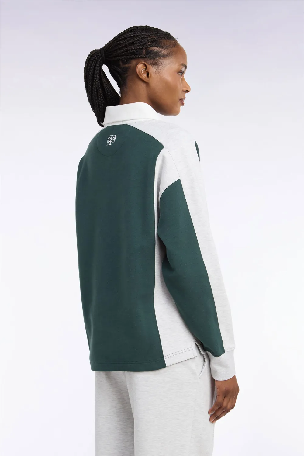 Eden Park sweat vert col maillot unisexe interlock loose