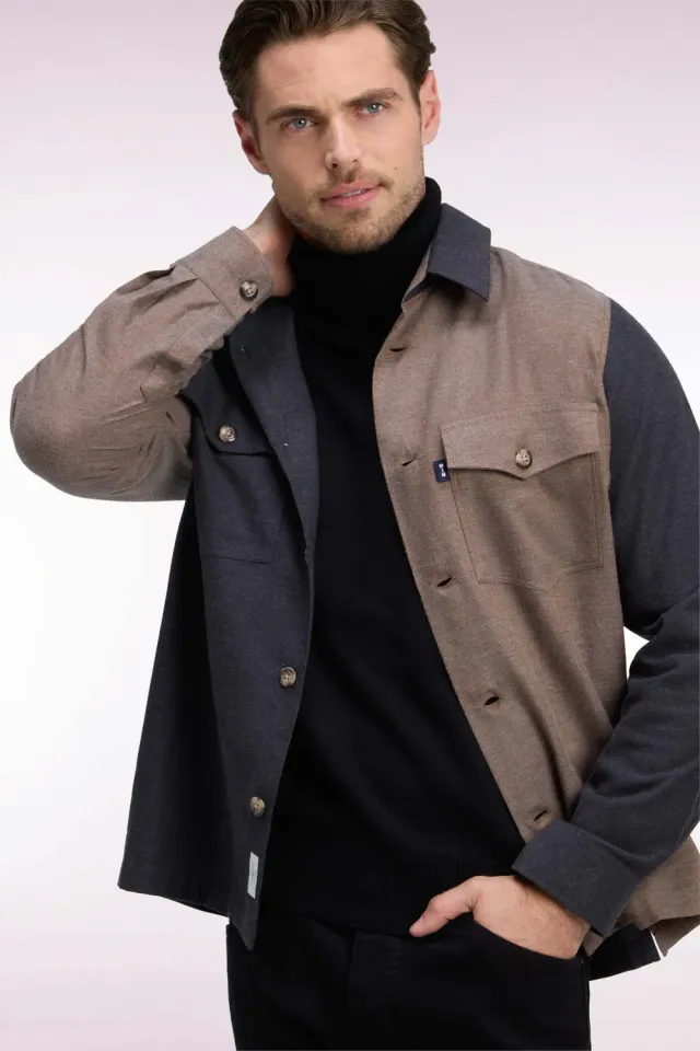 Eden Park Club Classique H26PAMSU0022 surchemise coton camel kaki