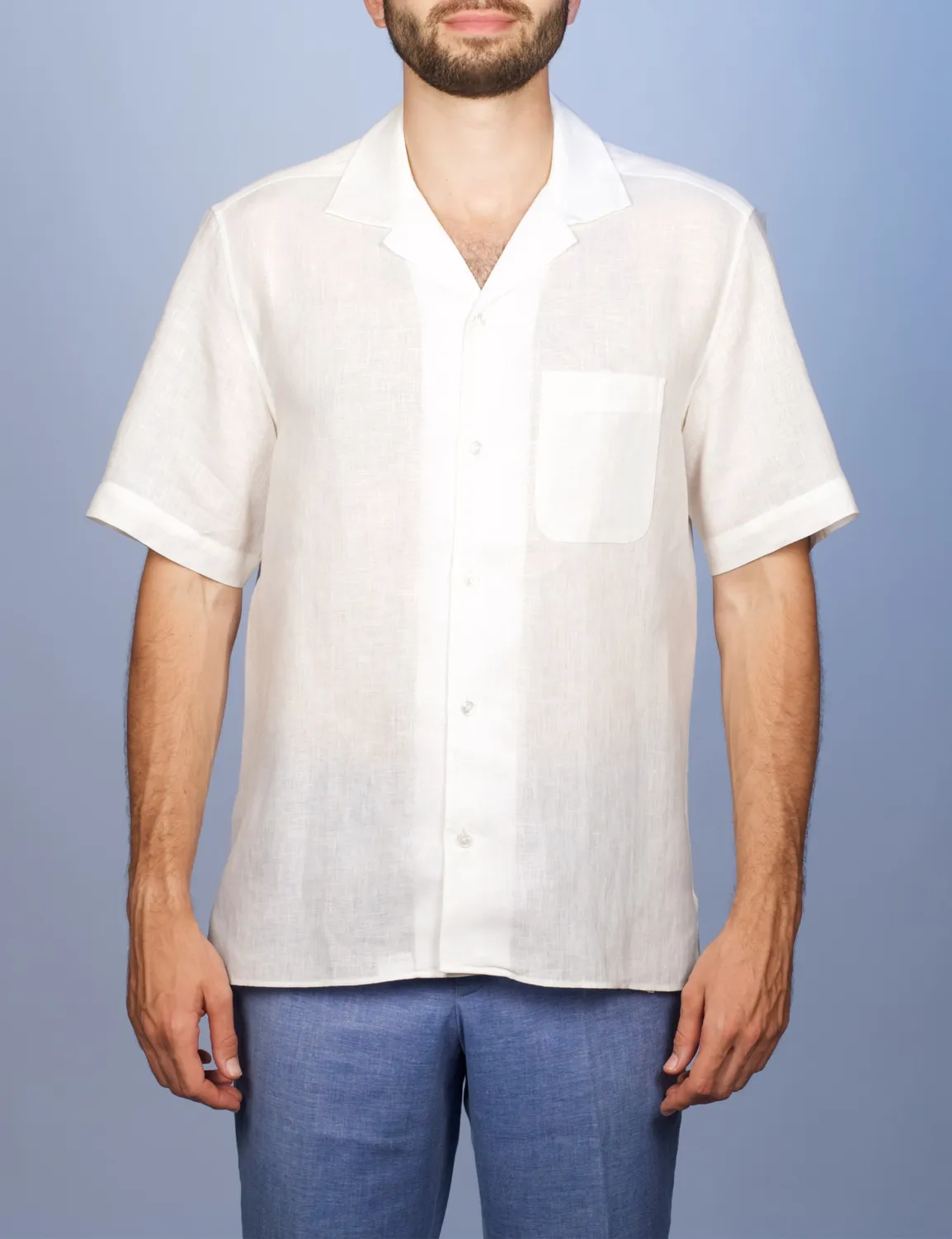La Chemise Française Havane Blanche chemise col cubain lin
