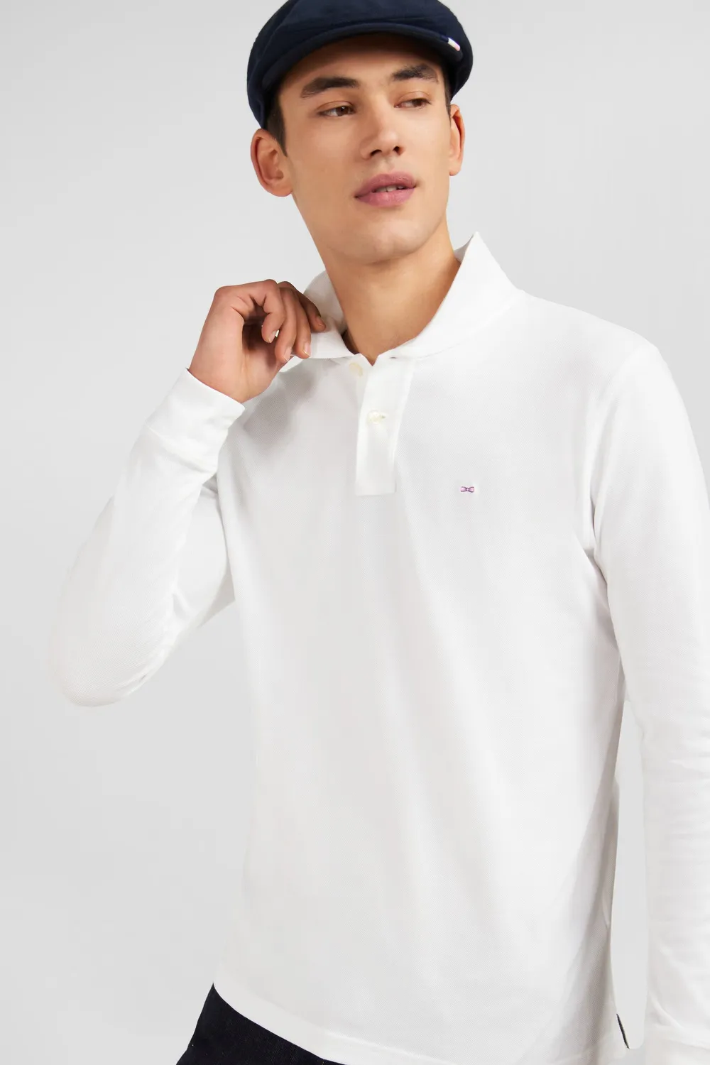 Eden Park polo manches longues blanc homme piqué stretch