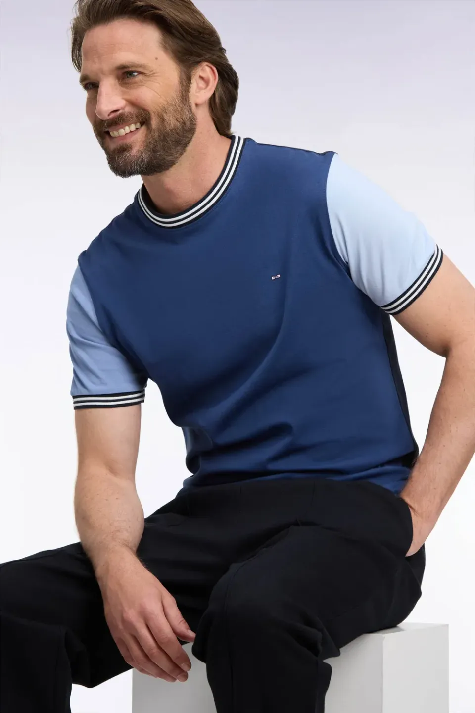 Eden Park t-shirt bicolore bleu manches courtes