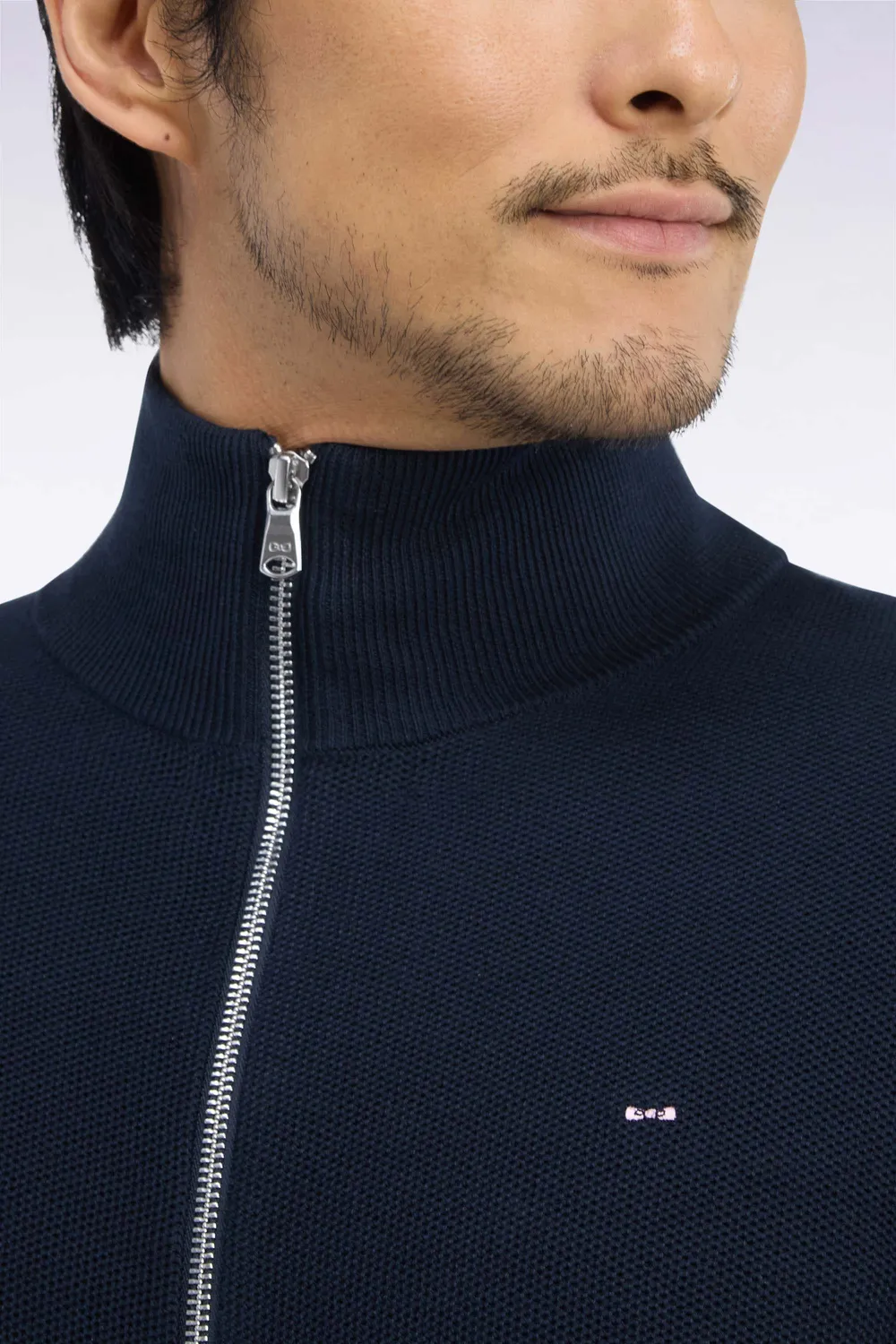 Eden Park Cardigan Zippé Coton Nid d'Abeille Marine Homme