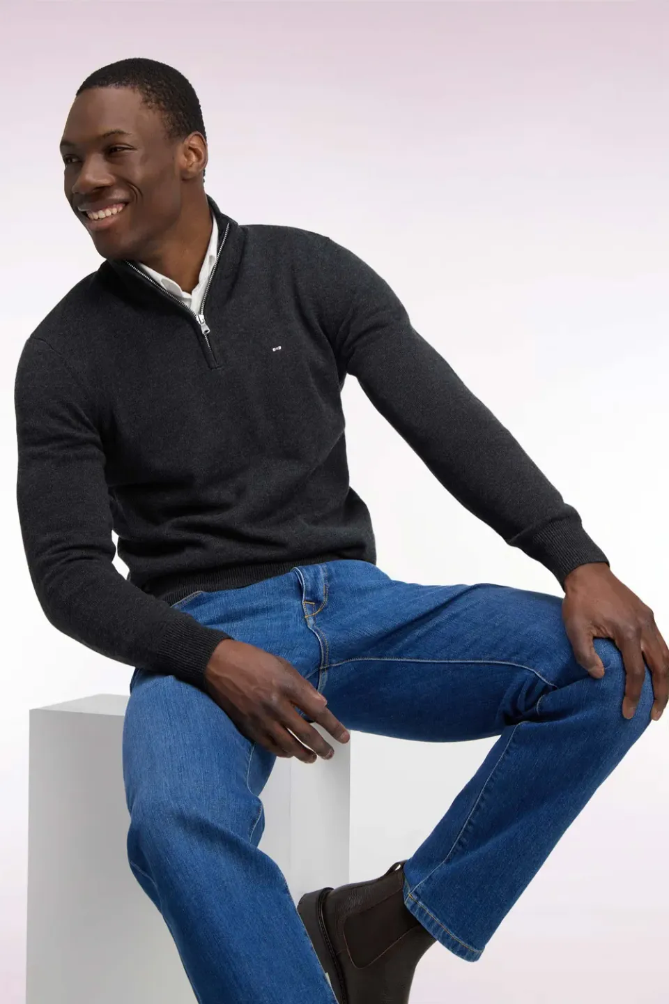 Eden Park pull col camionneur gris foncé laine coton
