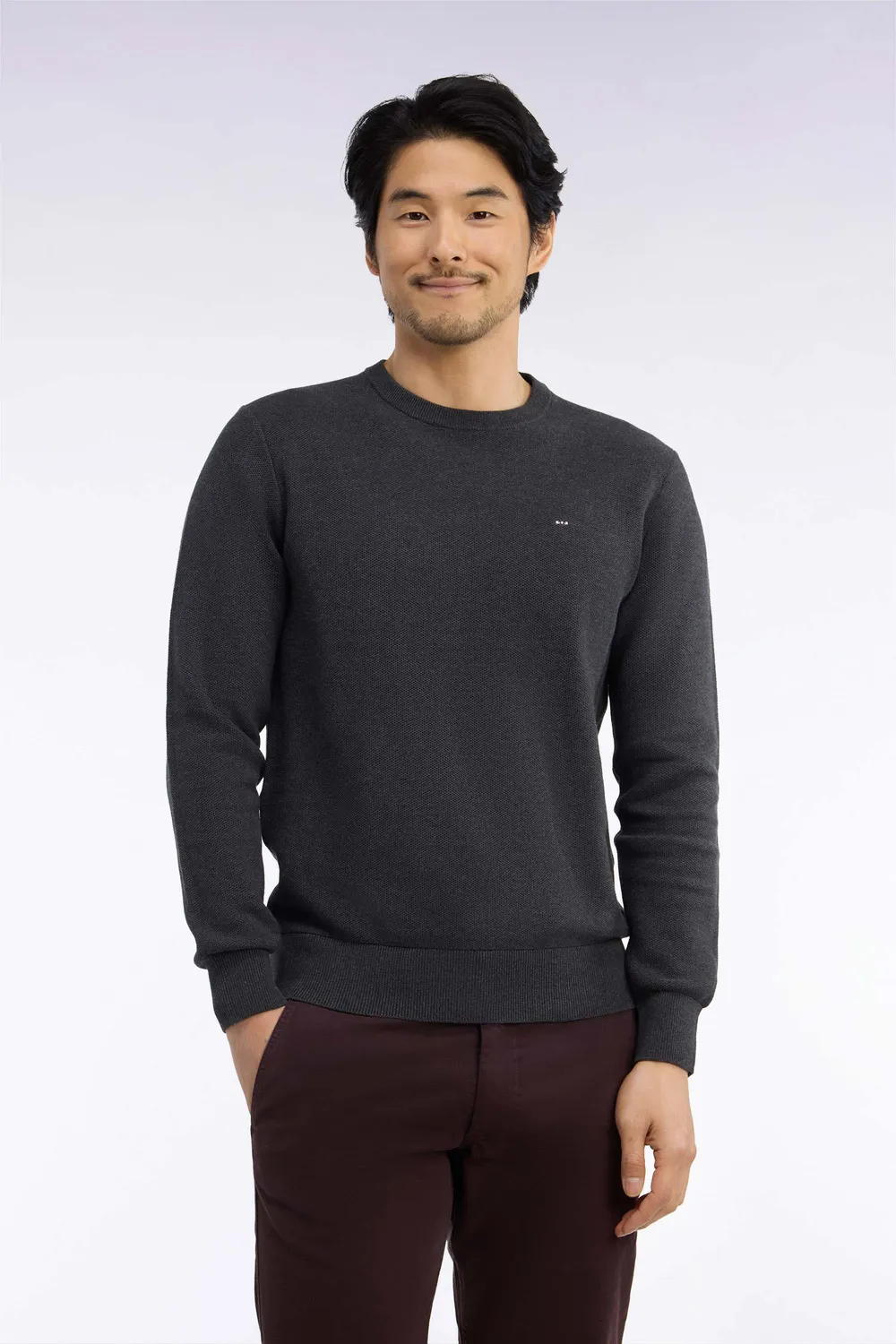 Eden Park H26MAIPU0005 pull gris foncé maille nid d'abeille