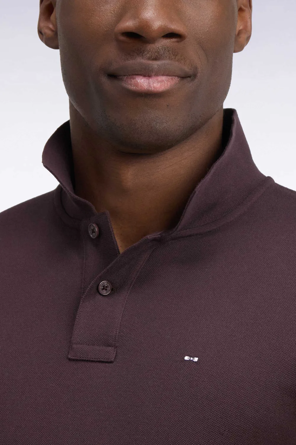 Eden Park polo manches longues coton Pima marron coupe droite