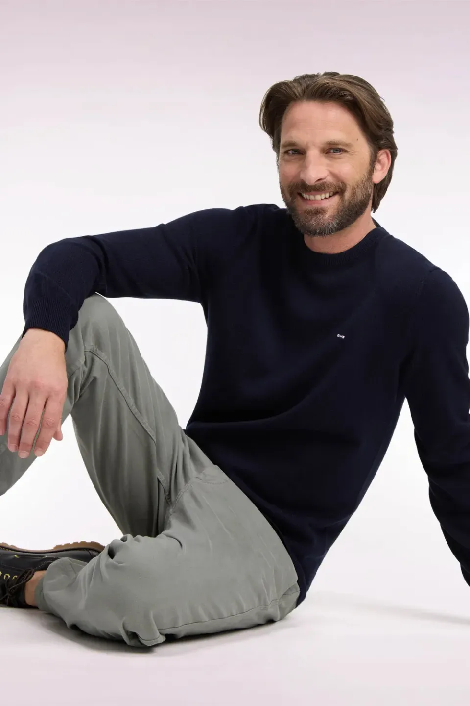 Eden Park Pull col rond laine-coton marine coupe droite