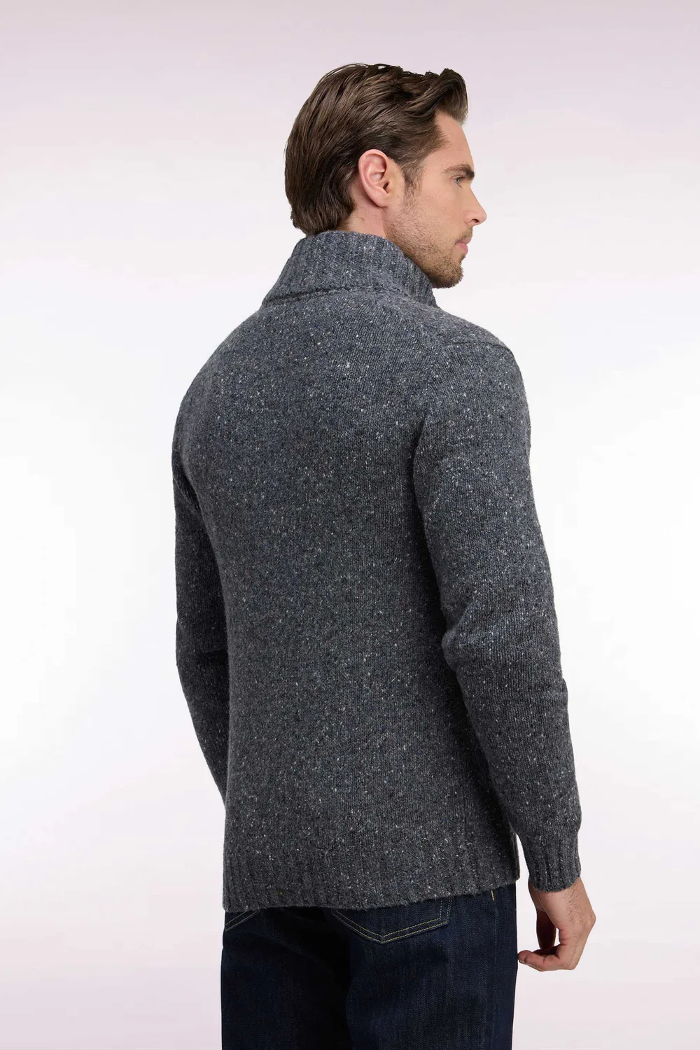 Eden Park cardigan maille épaisse gris laine alpaga droit