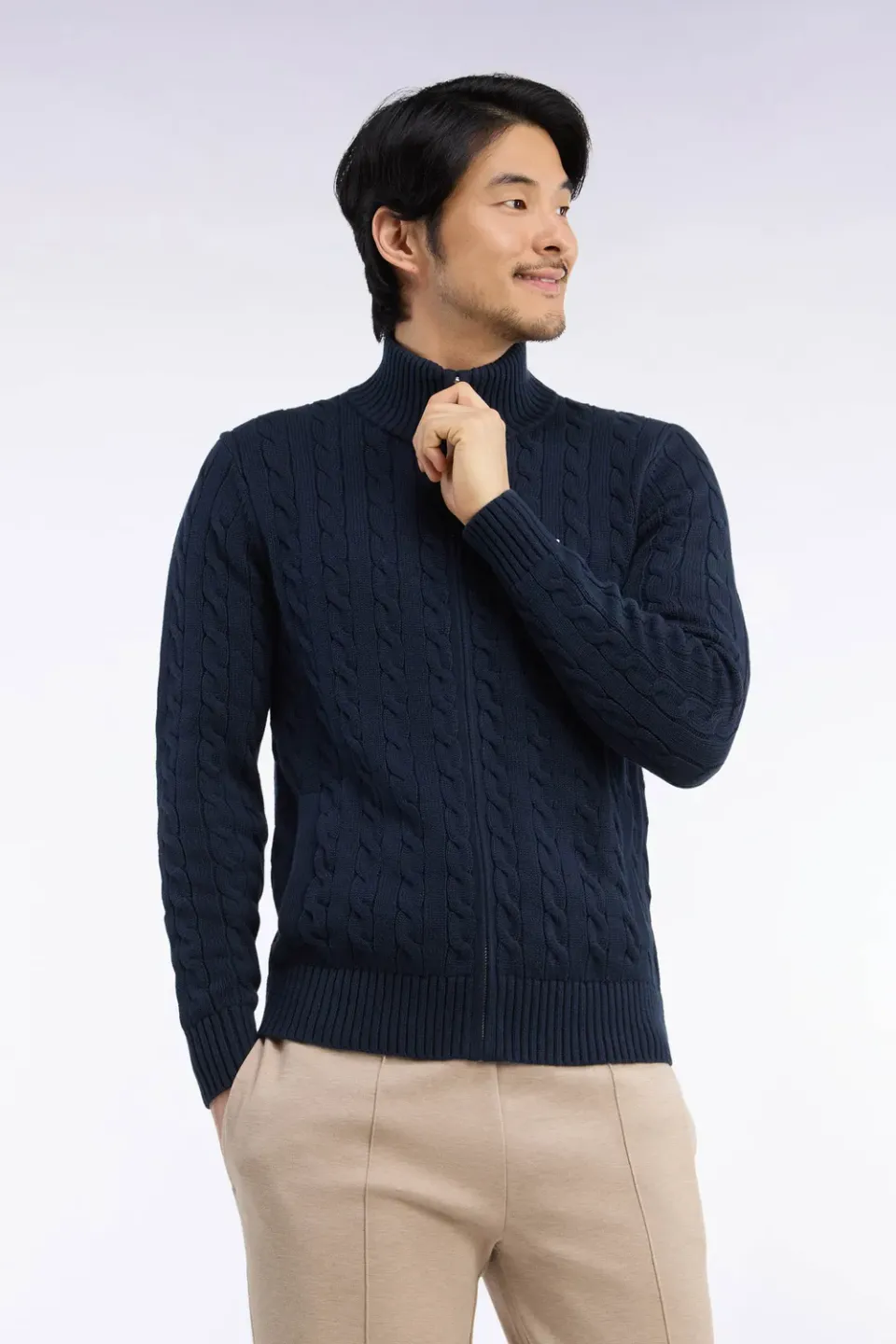 Eden Park cardigan coton marine homme torsades zippé