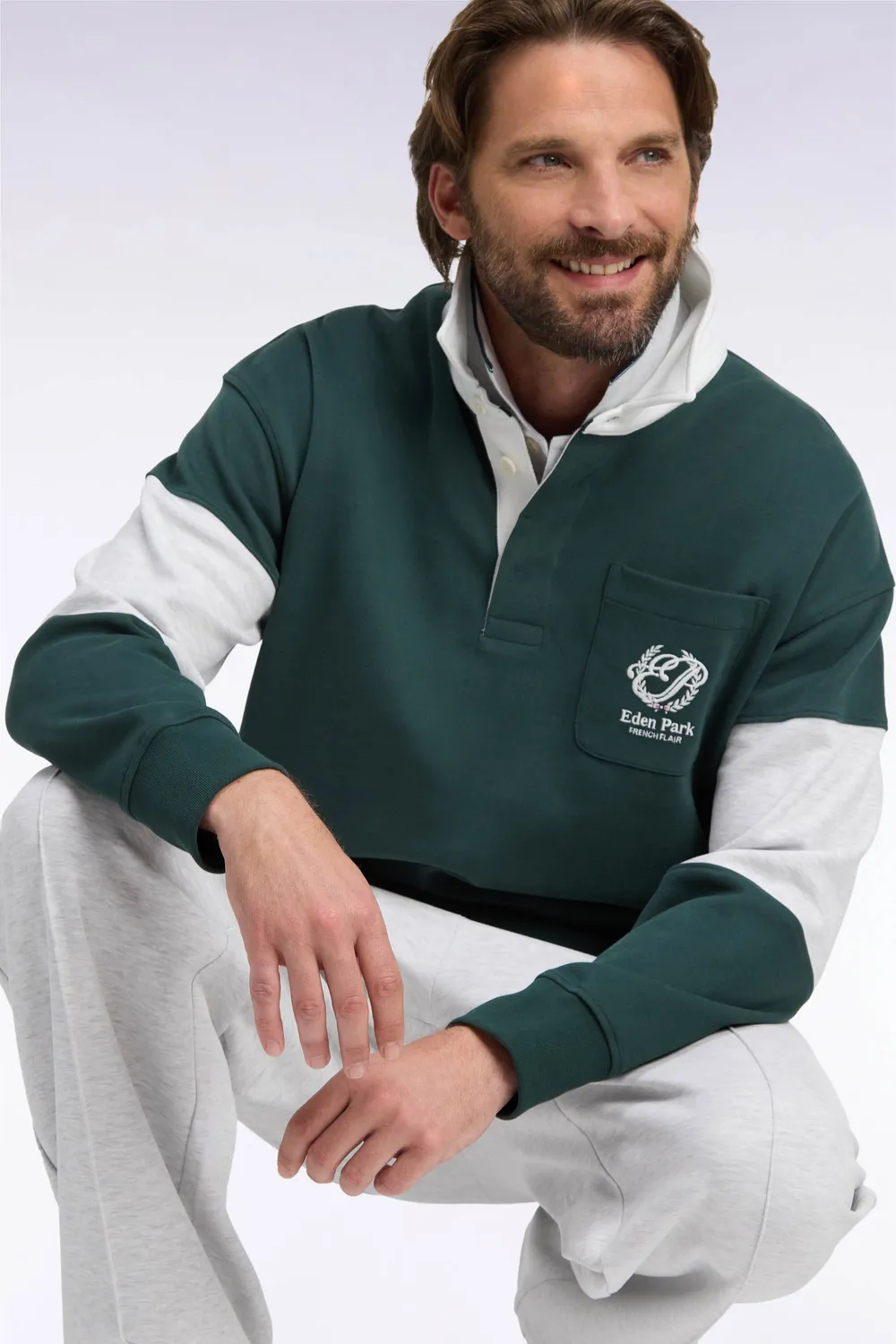Eden Park sweat col maillot vert loose unisexe
