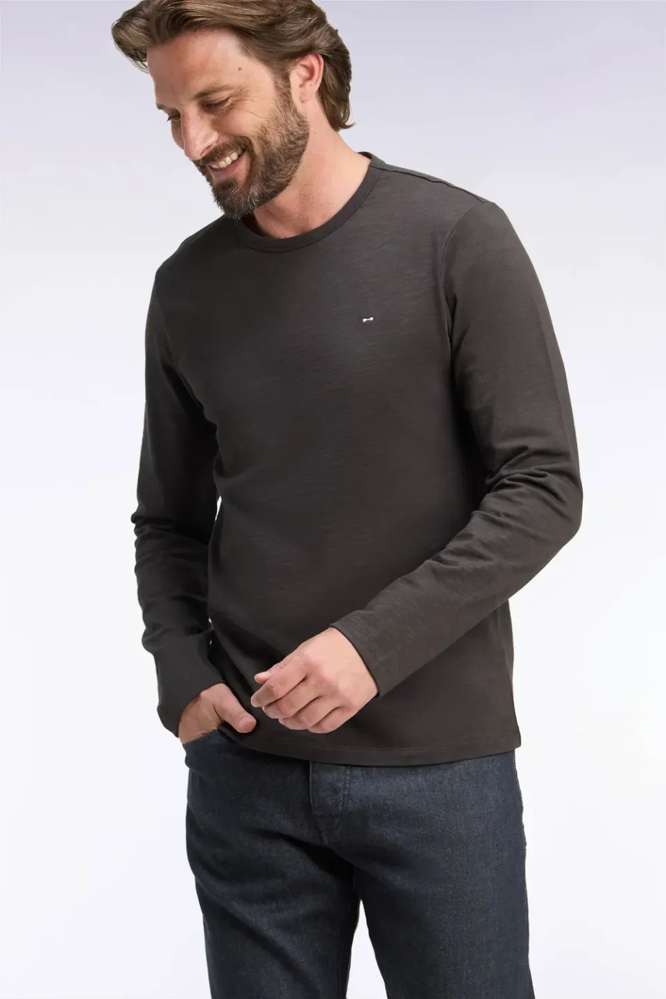Eden Park H26MAITL0006 t-shirt marron coton manches longues slim