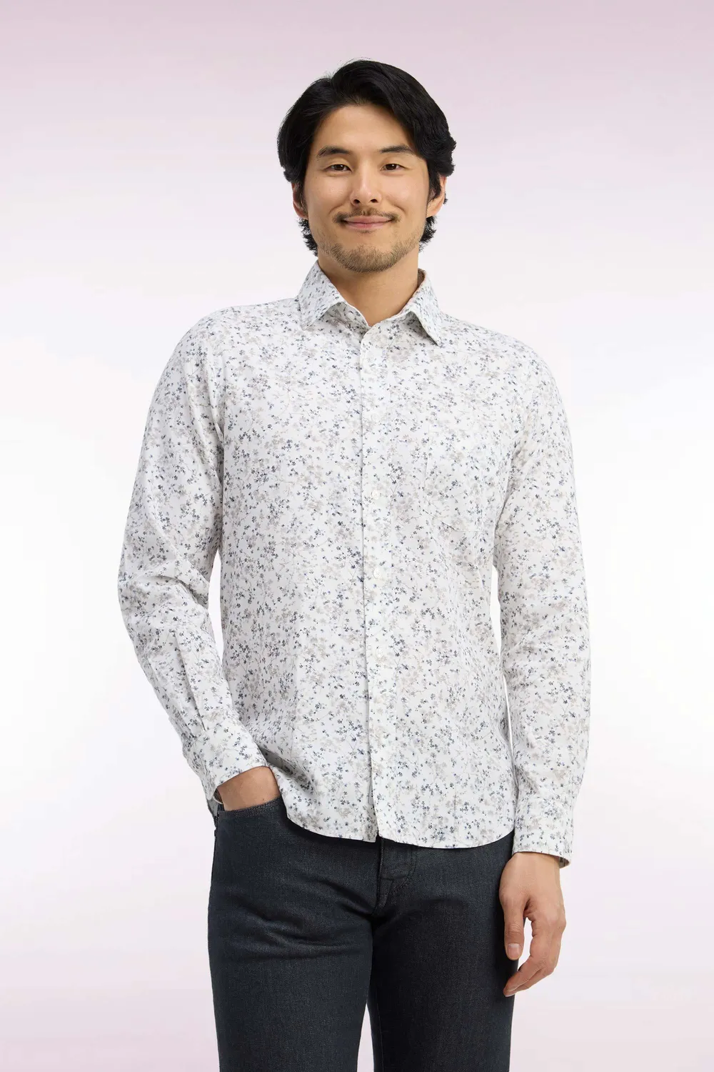 Eden Park Club chemise coton écru micromotifs slim
