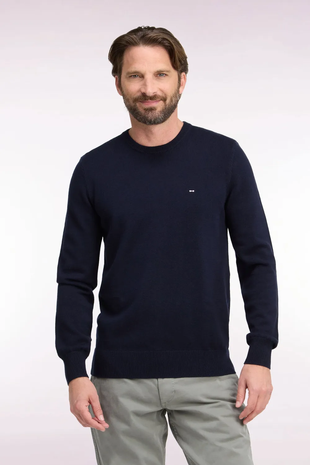 Eden Park Pull col rond laine-coton marine coupe droite