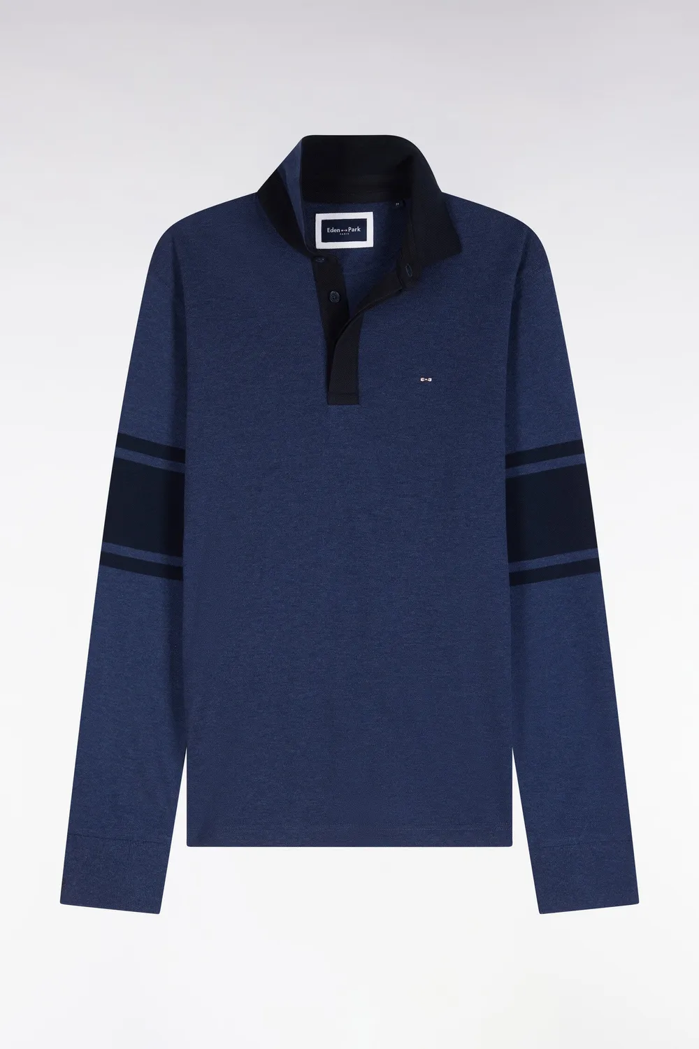 Eden Park Club polo homme bleu marine piqué coton manches longues