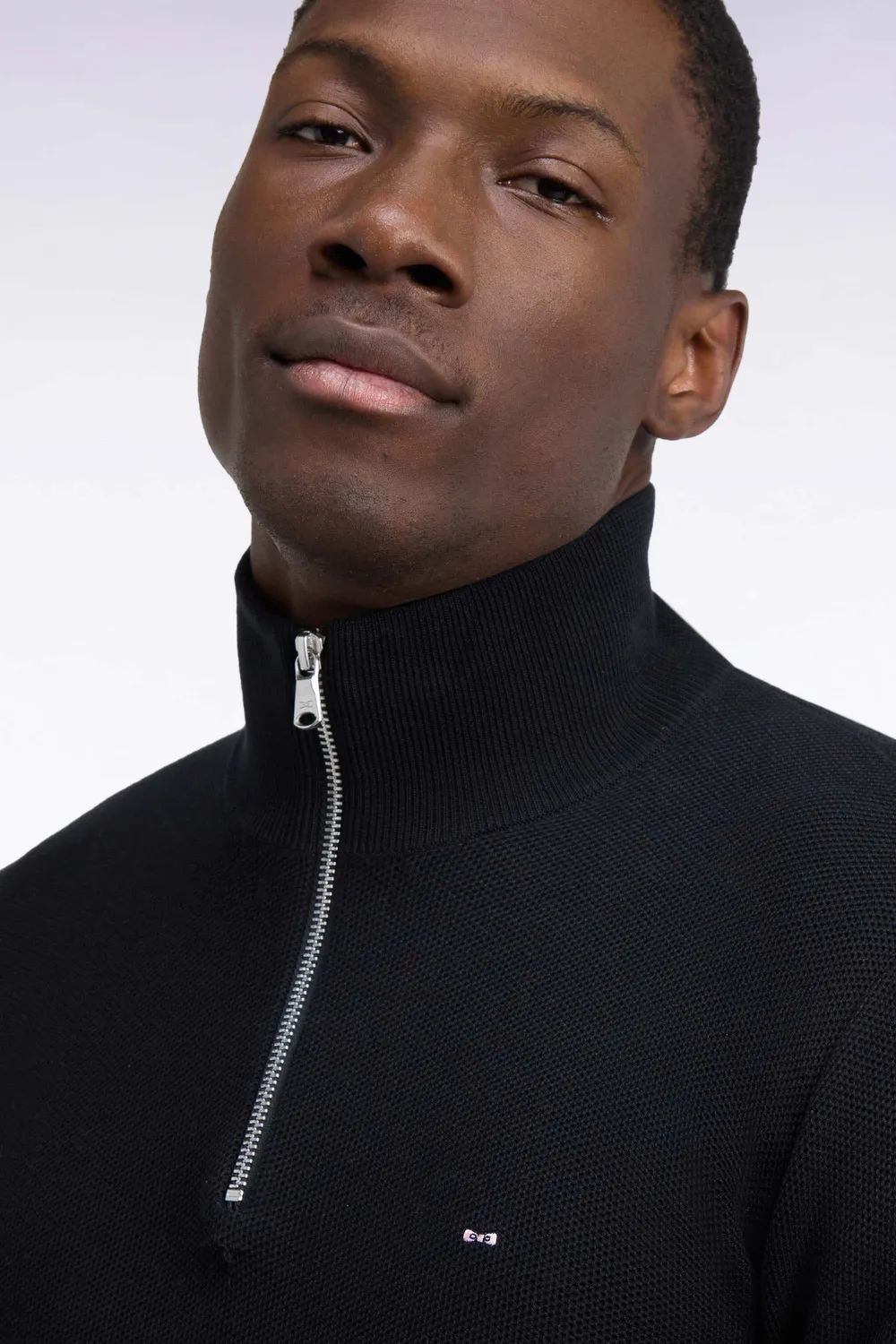 Eden Park pull col camionneur coton noir coupe droite