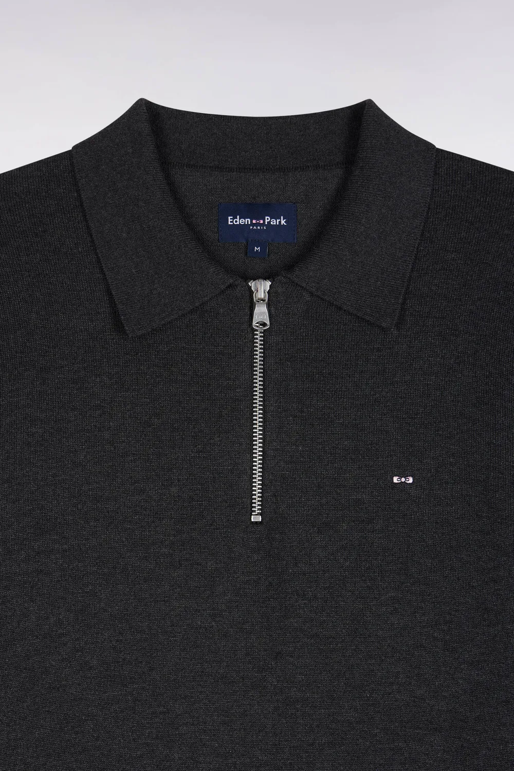 Eden Park pull col polo zippé coton viscose gris foncé