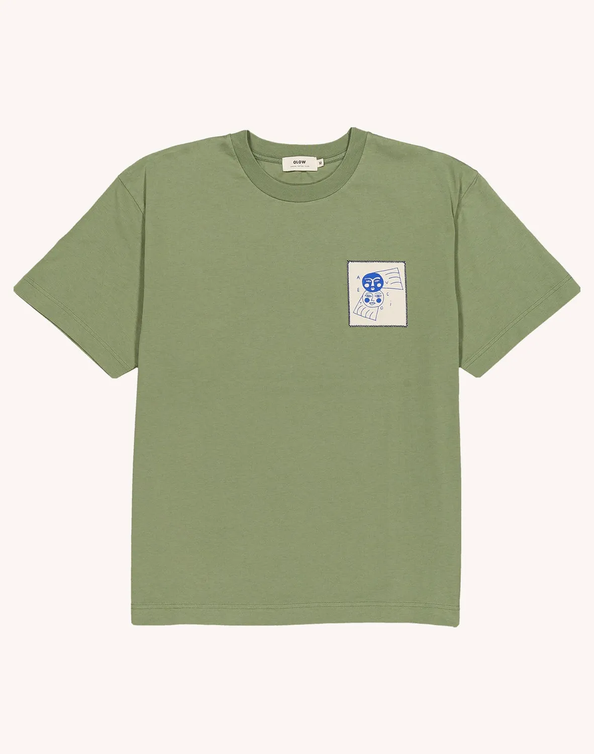 OLOW Avec Toi t-shirt vert sauge patch coton