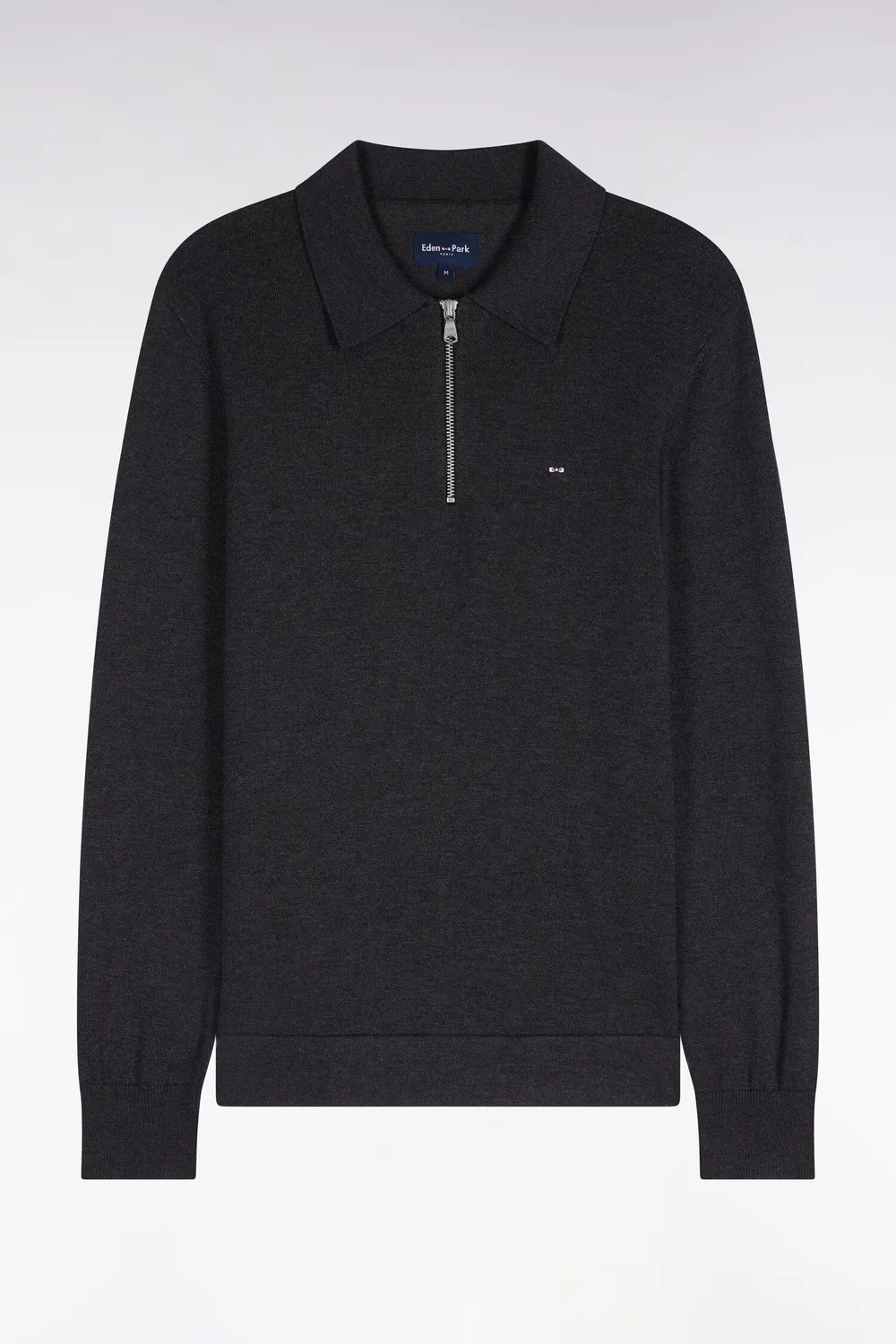 Eden Park pull col polo zippé coton viscose gris foncé