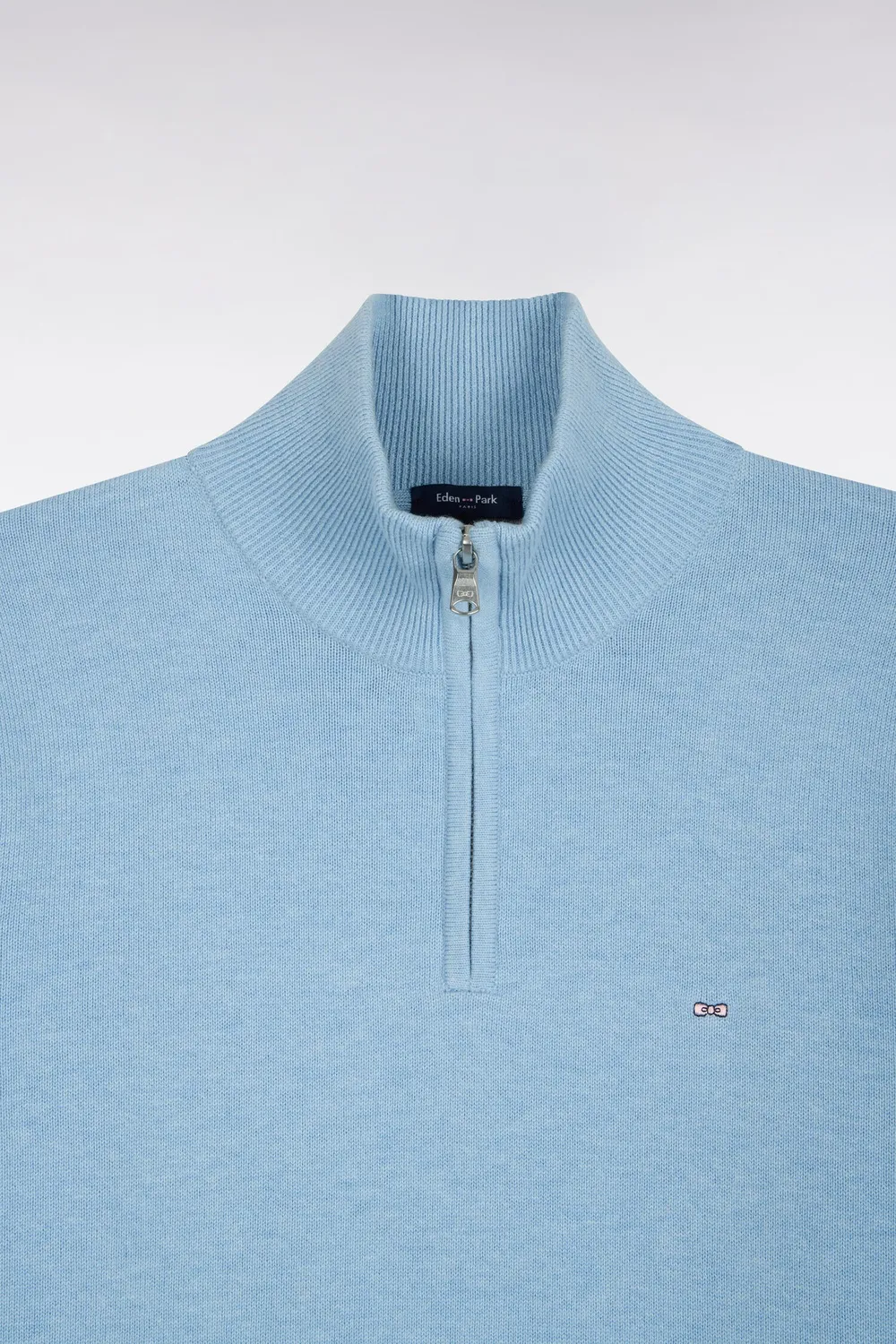 Eden Park pull camionneur ciel laine coton coupe droite