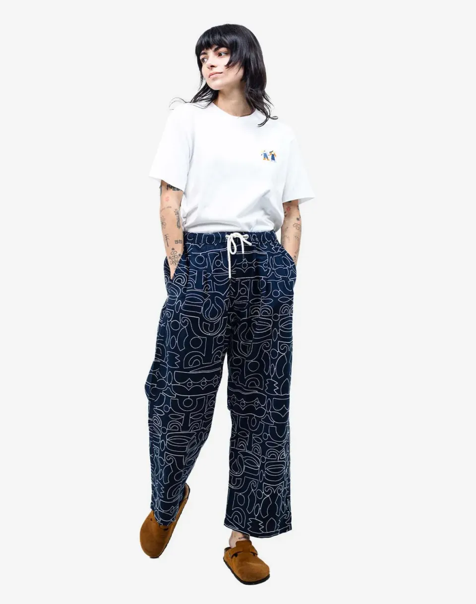 OLOW Bruce Palang pantalon large navy brodé