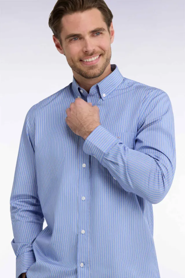 Eden Park chemise coton rayé ciel homme