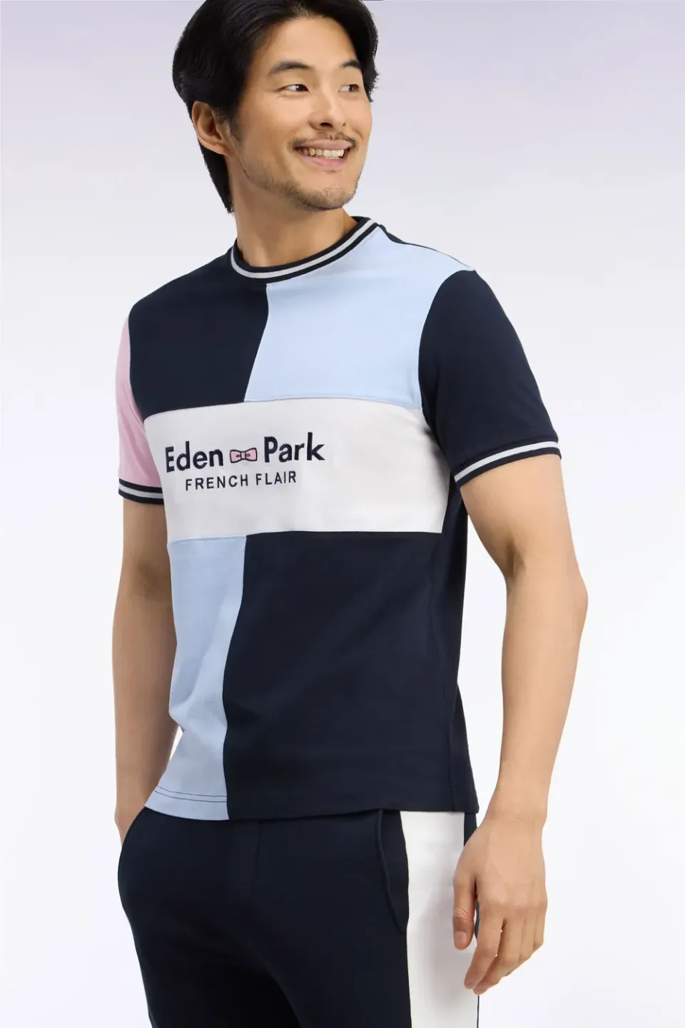 Eden Park t-shirt découpes broderie coton marine droit