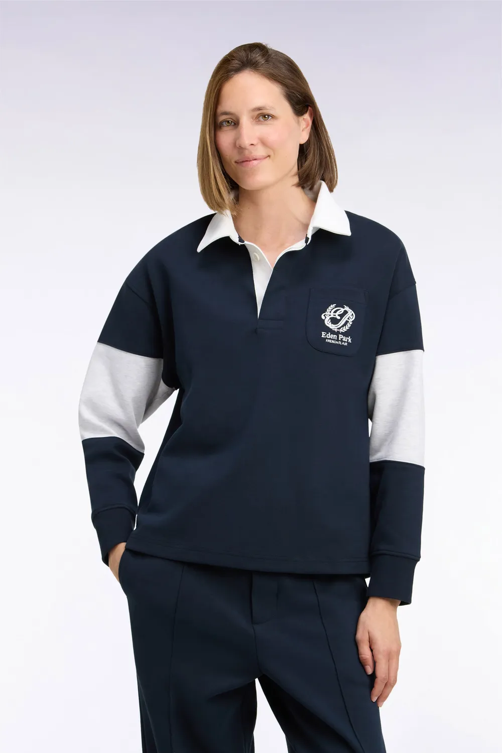Eden Park Rugby Heritage Sweat Marine Col Maillot Loose