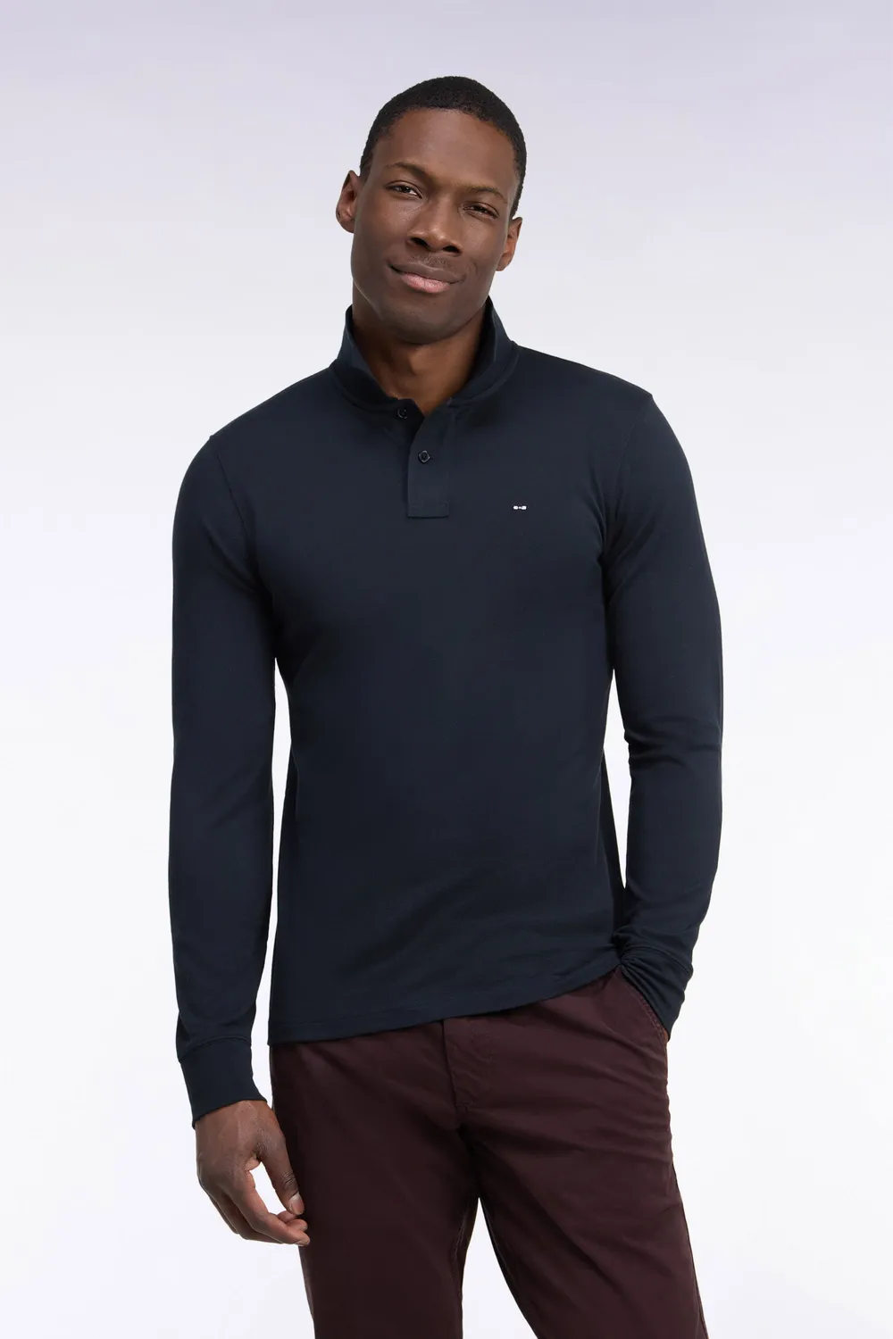 Eden Park polo manches longues Pima noir droit