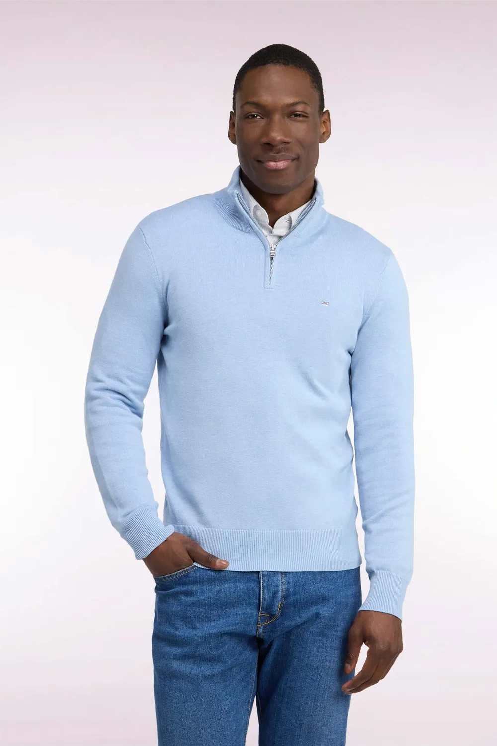 Eden Park pull camionneur ciel laine coton coupe droite